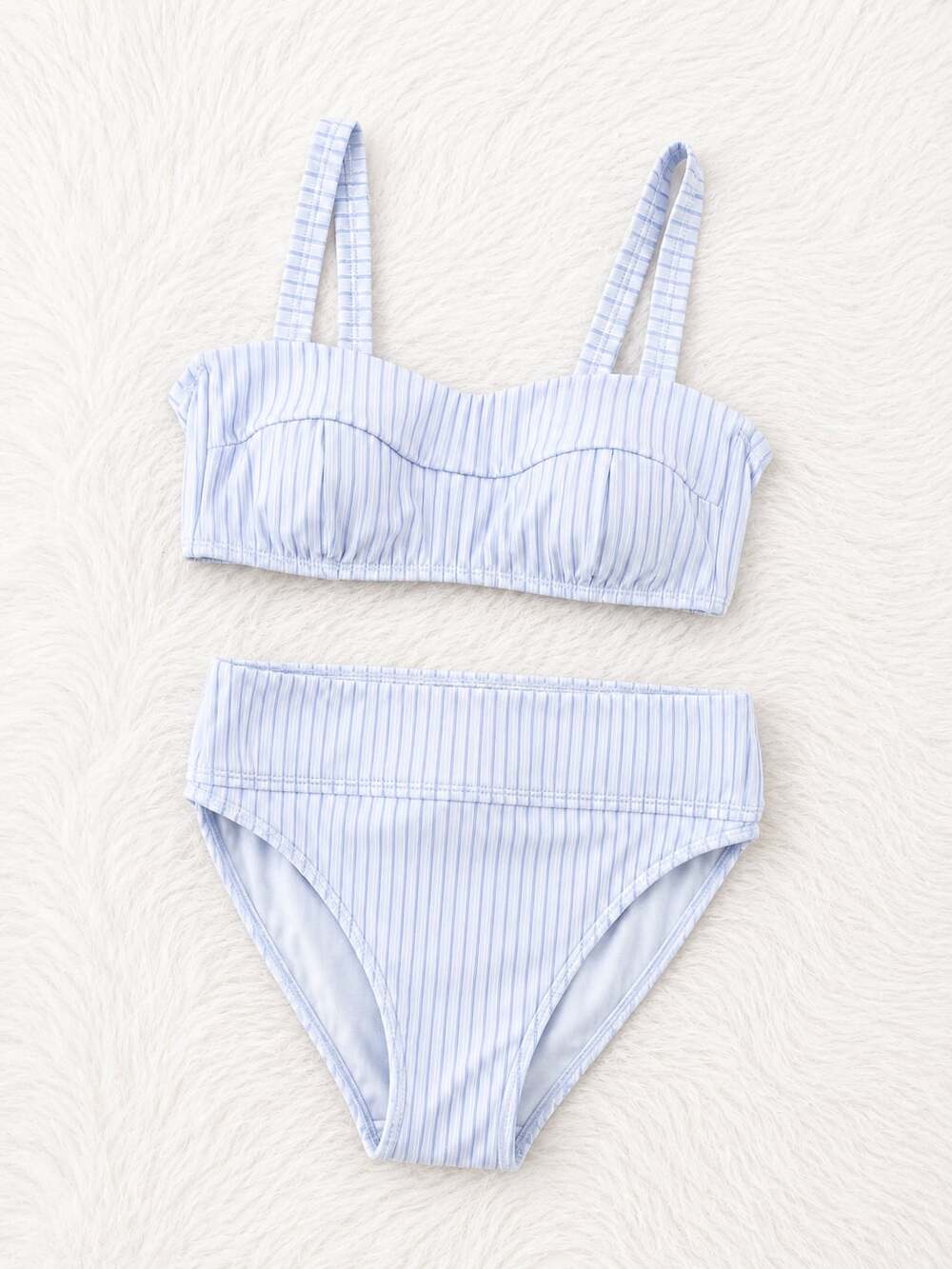 Freshwater Blue Striped Ribbed Bikini Set Size S/M